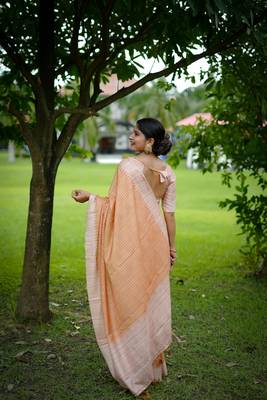 Yellow color tussar silk blend checks printed style kanth weaving saree 3