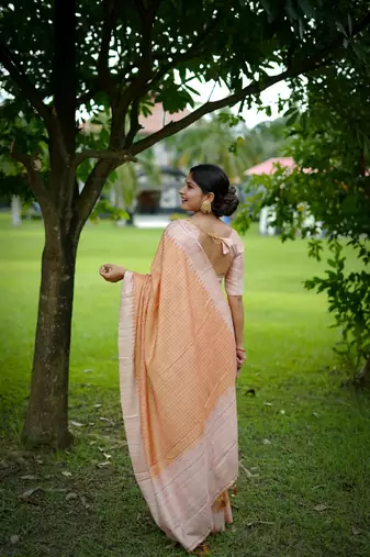 Yellow color tussar silk blend checks printed style kanth weaving saree