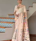 White color banarasi silk blend paithani zari weaving saree