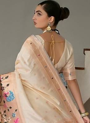 White color banarasi silk blend paithani zari weaving saree 4