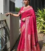 Pink color banarasi silk blend paithani meena zari weaving saree
