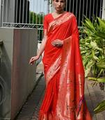 Red color banarasi silk blend paithani meena zari weaving saree