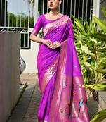 Purple color banarasi silk blend paithani meena zari weaving saree
