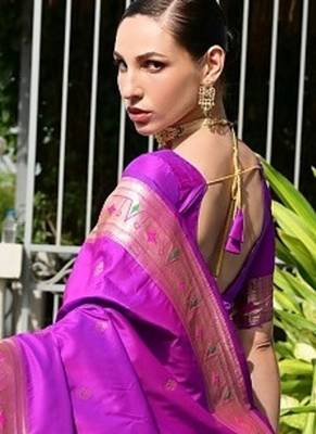 Purple color banarasi silk blend paithani meena zari weaving saree 3