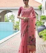 Pink chanderi cotton resham weaving party wear saree