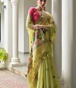 Green color chanderi cotton resham weaving party wear saree