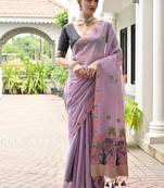 Levender color chanderi cotton resham weaving party wear saree