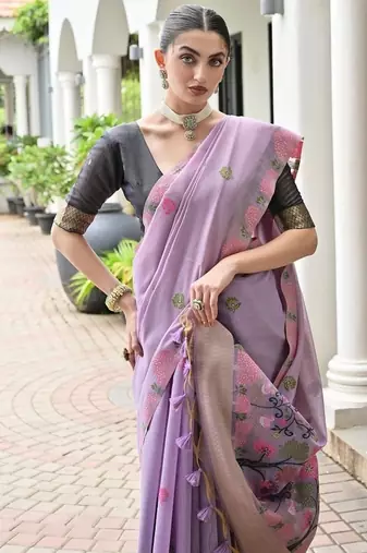 Levender color chanderi cotton resham weaving party wear saree