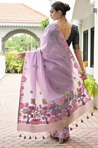 Levender color chanderi cotton resham weaving party wear saree