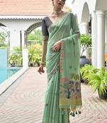 Sea green color chanderi cotton resham weaving party wear saree
