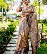 Beige color handloom  silk blend weaving pallu saree