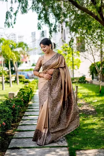 Beige color handloom  silk blend weaving pallu saree