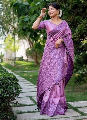 Levender color handloom  silk blend weaving pallu saree 1