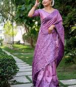Levender color handloom  silk blend weaving pallu saree