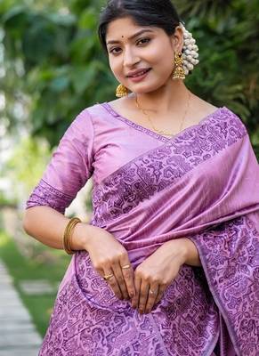 Levender color handloom  silk blend weaving pallu saree 2