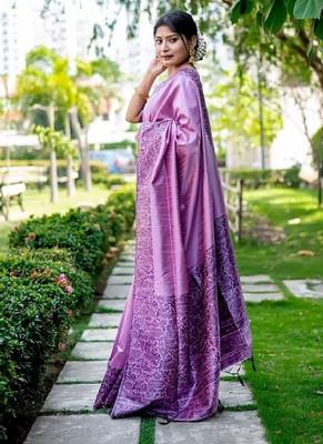 Levender color handloom  silk blend weaving pallu saree 3