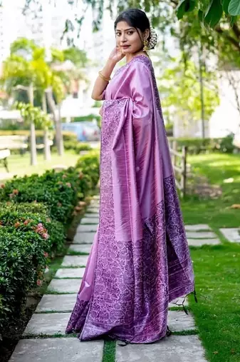 Levender color handloom  silk blend weaving pallu saree