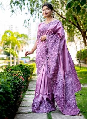 Levender color handloom  silk blend weaving pallu saree 4