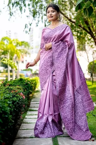 Levender color handloom  silk blend weaving pallu saree