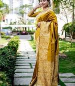 Yellow color handloom  silk blend weaving pallu saree