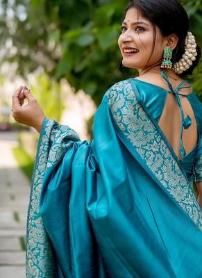 Sky blue color handloom  silk blend weaving pallu saree 3