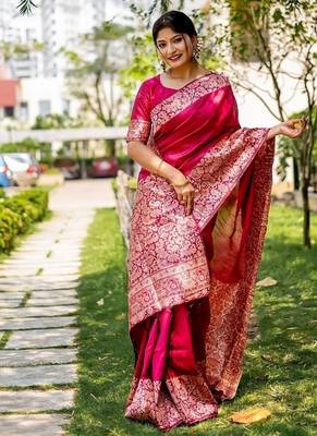 Pink color handloom  silk blend weaving pallu saree 1