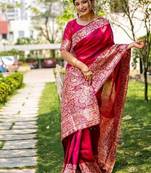 Pink color handloom  silk blend weaving pallu saree