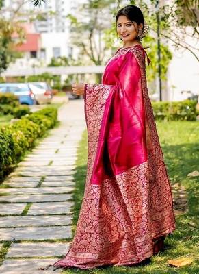 Pink color handloom  silk blend weaving pallu saree 2