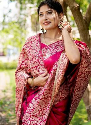 Pink color handloom  silk blend weaving pallu saree 3