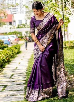 Purple color handloom  silk blend weaving pallu saree 1