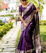 Purple color handloom  silk blend weaving pallu saree