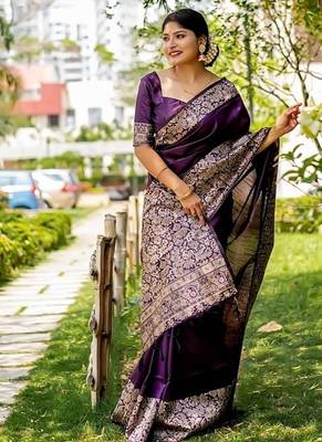 Purple color handloom  silk blend weaving pallu saree 2