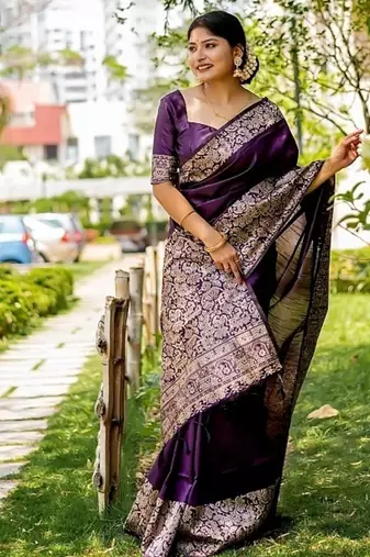 Purple color handloom  silk blend weaving pallu saree