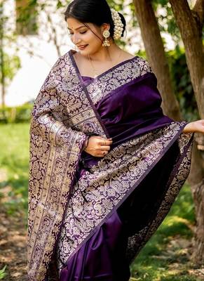 Purple color handloom  silk blend weaving pallu saree 3