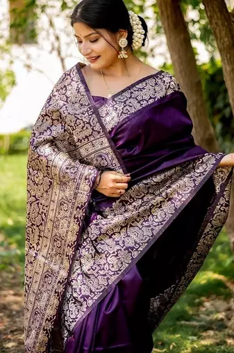 Purple color handloom  silk blend weaving pallu saree