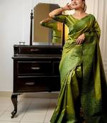 Mehandi green color handloom  silk blend weaving pallu saree
