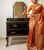 Musturd color handloom raw silk weaving pallu saree