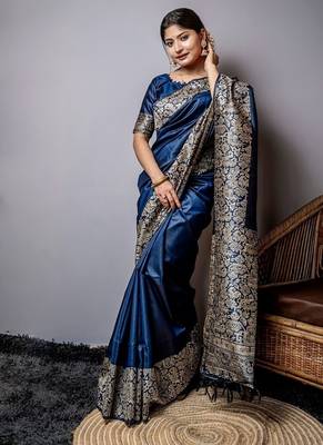 Blue color handloom  silk blend weaving pallu saree 1