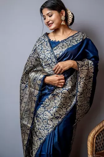 Blue color handloom  silk blend weaving pallu saree