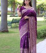 Purple color banglori handloom  silk blend waving buttis saree