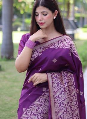 Purple color banglori handloom  silk blend waving buttis saree 2