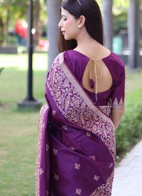 Purple color banglori handloom  silk blend waving buttis saree 4
