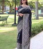 Black color banglori handloom raw silk waving buttis saree