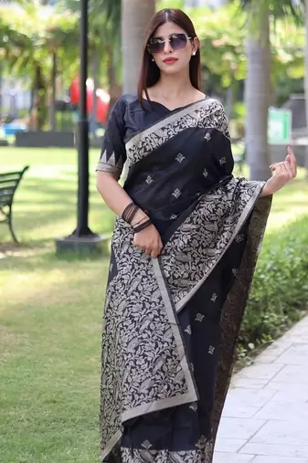 Black color banglori handloom  silk blend waving buttis saree