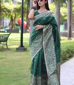 Green color banglori handloom  silk blend waving buttis saree