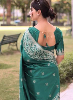 Sea green color banglori handloom  silk blend waving buttis saree 2