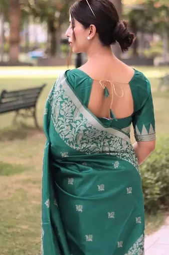 Sea green color banglori handloom  silk blend waving buttis saree