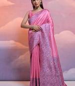 Pink color banglori handloom  silk blend waving saree