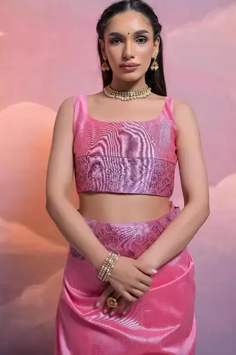 Pink color banglori handloom  silk blend waving saree