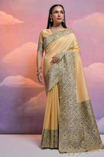 Chiku color banglori handloom raw silk waving saree